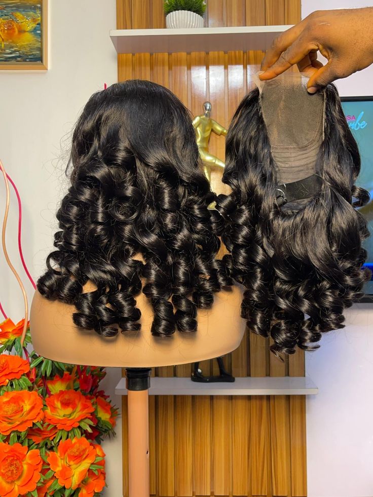 MsDeein Hair Egg Curl 200% Density 13X4 Water Wig (Black)
